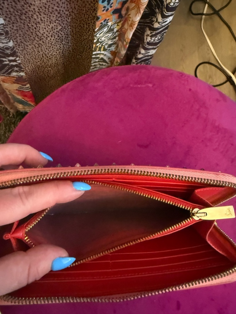 Christian Louboutin Pink Studded Zip Wallet - Picture 7 of 7